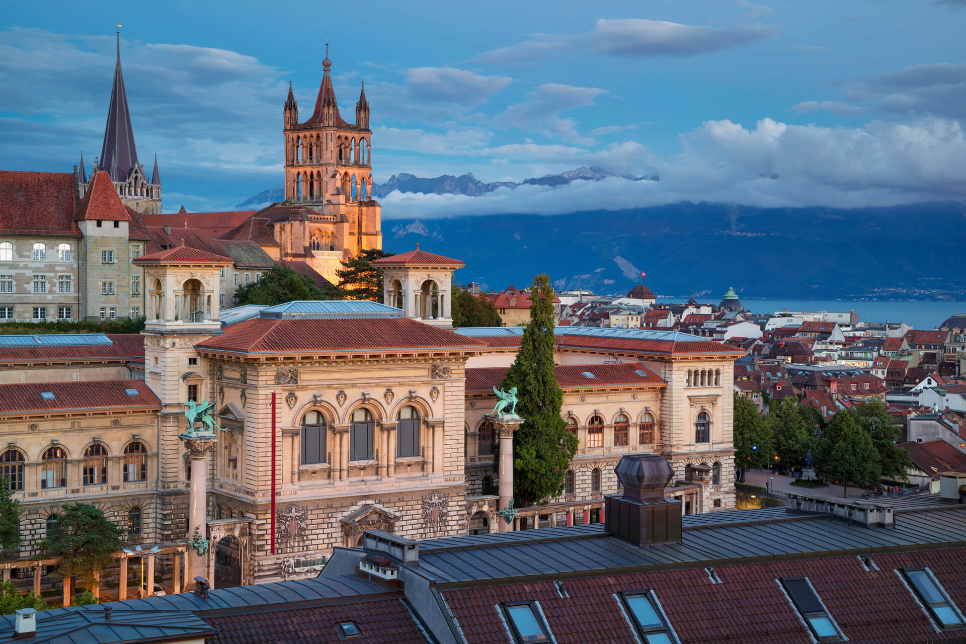 Cityscape image of downtown Lausanne Switzerland